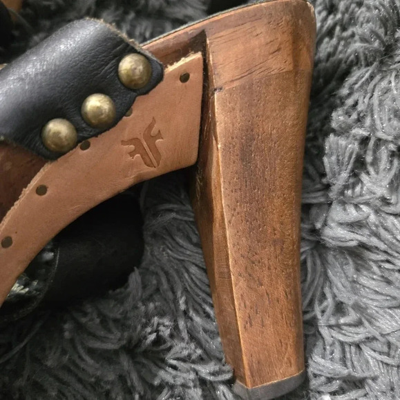 Frye | Black Leather Sophie Ring Slide Sandals Sz 8.5 - Picture 6 of 9